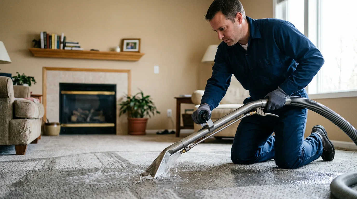 Water damage restoration technician working near Lachine, MI